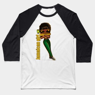 Jamaican girl 2 in the colours of Jamaican flag in black green and gold. The best of Jamaica Baseball T-Shirt